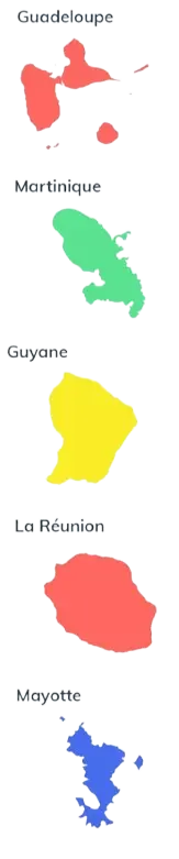 Carte des départements d'Outre mer